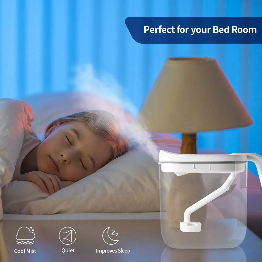 Ultrasonic cold fog humidifier without filter for easy cleaning. Three components can be cleaned and automatically shut off