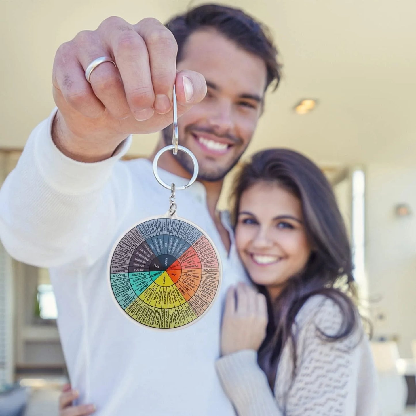 Vintage Round Keychain, Emotion Wheel Poster Key Chain, Feelings Wheel Keychains, Mental Health Test Ornament