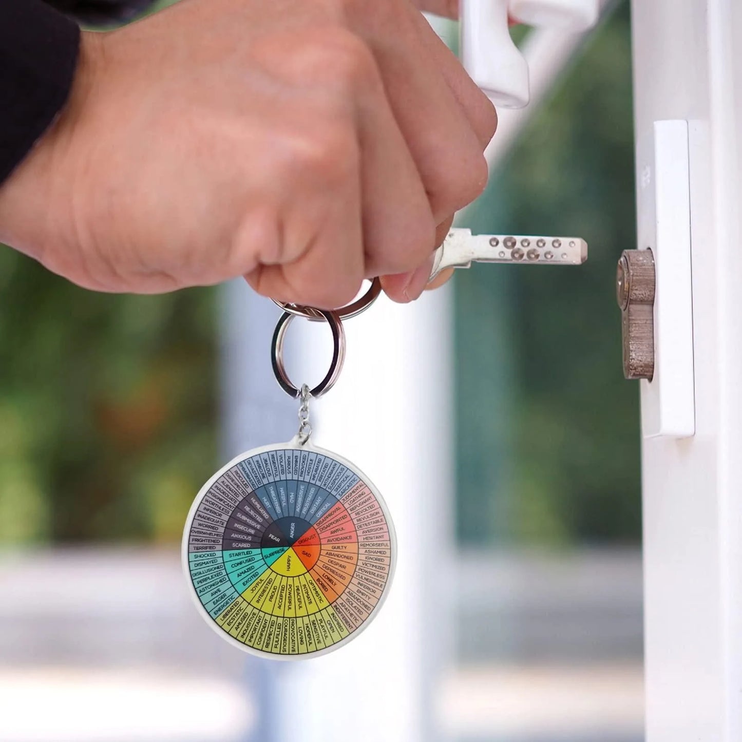 Vintage Round Keychain, Emotion Wheel Poster Key Chain, Feelings Wheel Keychains, Mental Health Test Ornament