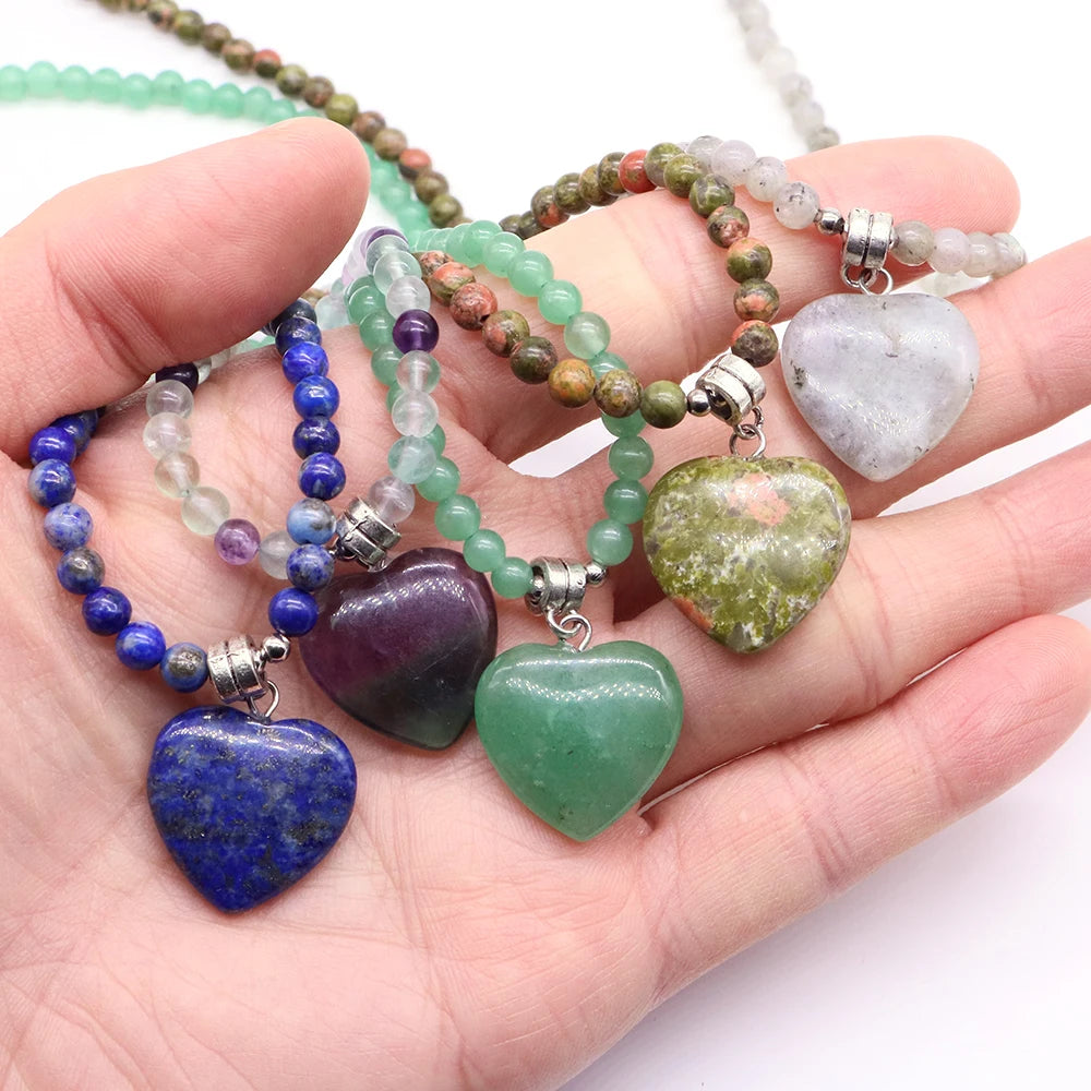 Heart-shaped Beads Necklace Natural Crystal Stones