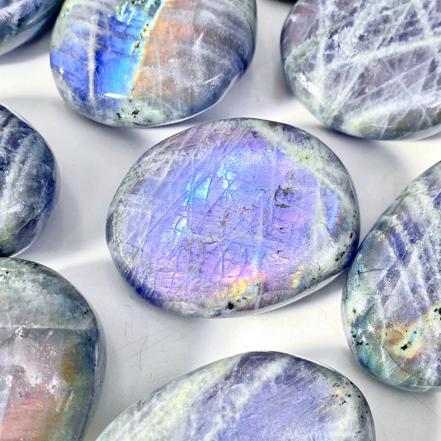 Purple Flash Labradorite Natural Crystal Palm