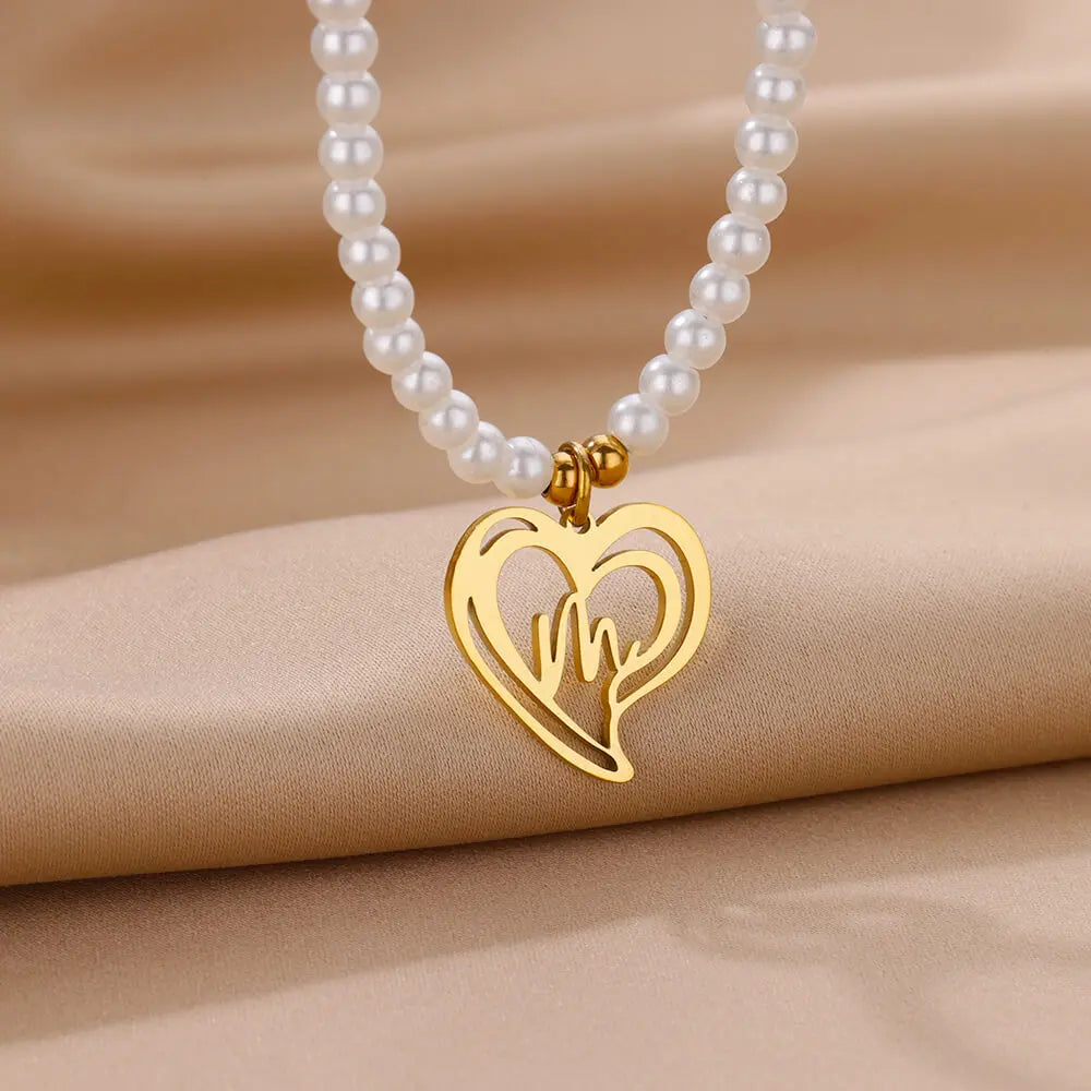 Imitation Pearl Alphabet Heart Pendant Necklaces