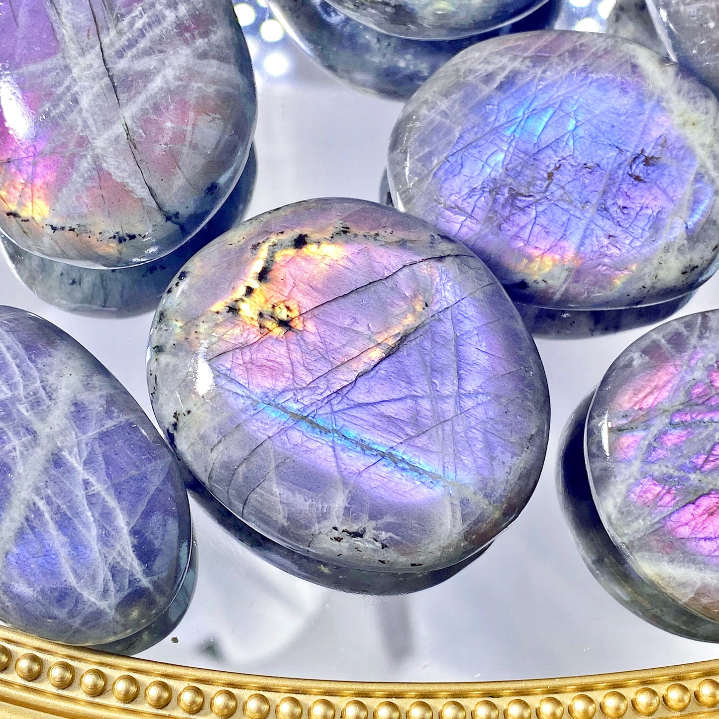 Purple Flash Labradorite Natural Crystal Palm