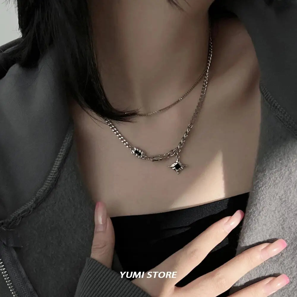 Hip Hop Zircon Star Double Layer Necklace