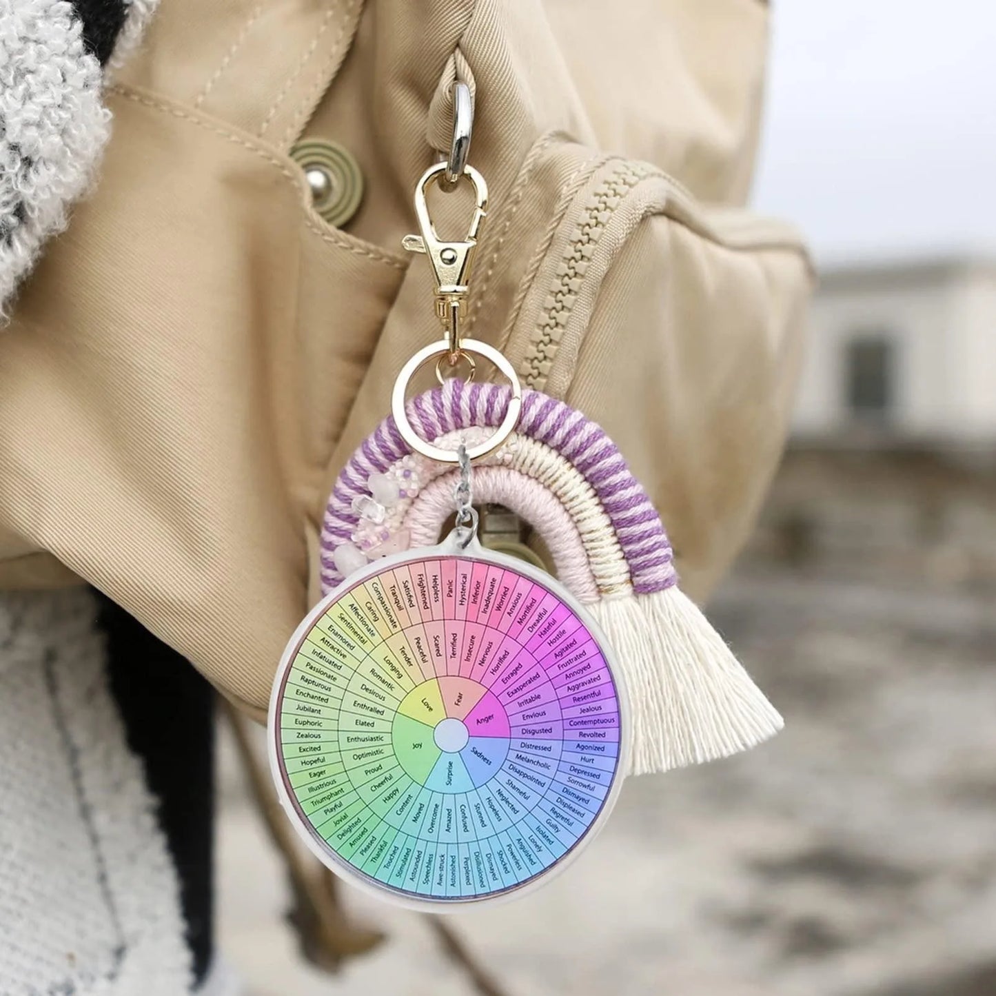 Vintage Round Keychain, Emotion Wheel Poster Key Chain, Feelings Wheel Keychains, Mental Health Test Ornament