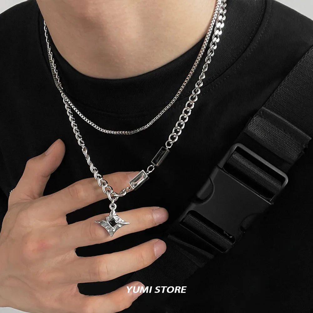 Hip Hop Zircon Star Double Layer Necklace