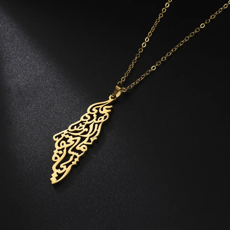 Ethnic Arabic Calligraphy Palestine Map Pendant