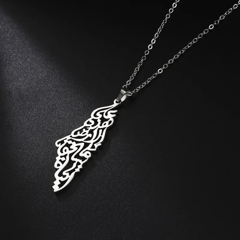 Ethnic Arabic Calligraphy Palestine Map Pendant