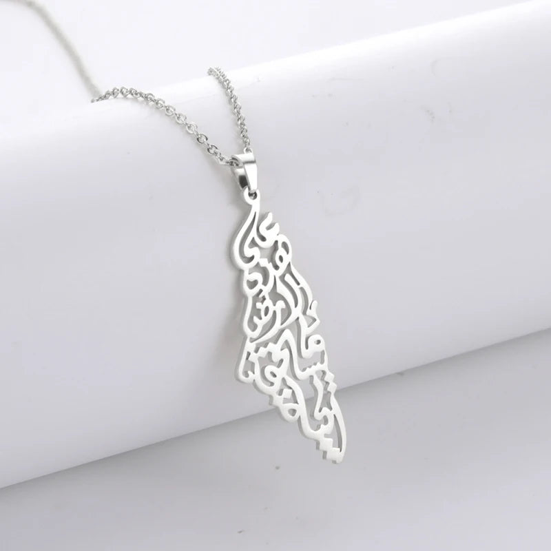 Ethnic Arabic Calligraphy Palestine Map Pendant