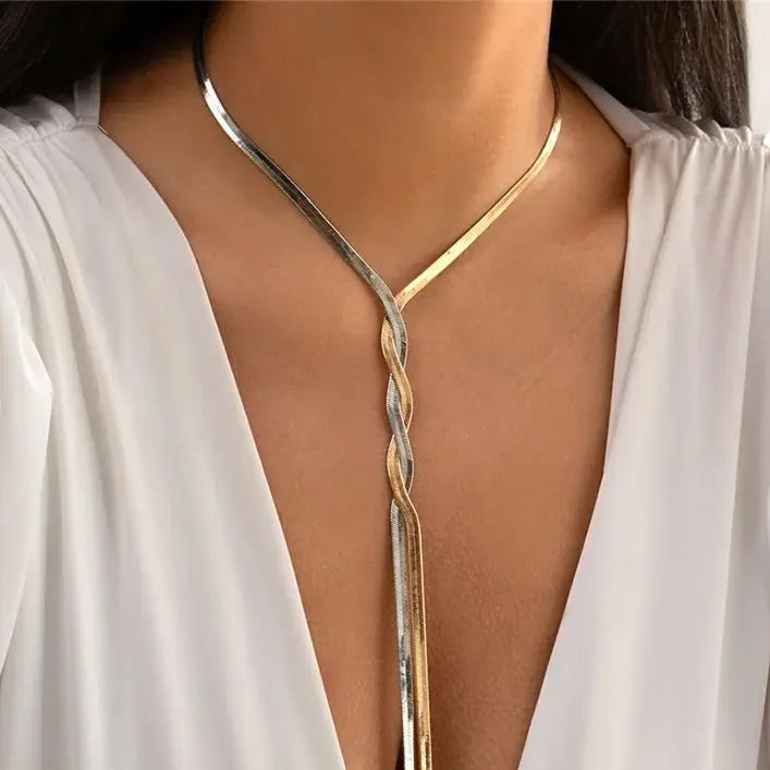 Ingemark Kpop Adjustable Flat Snake Long Chain Necklace