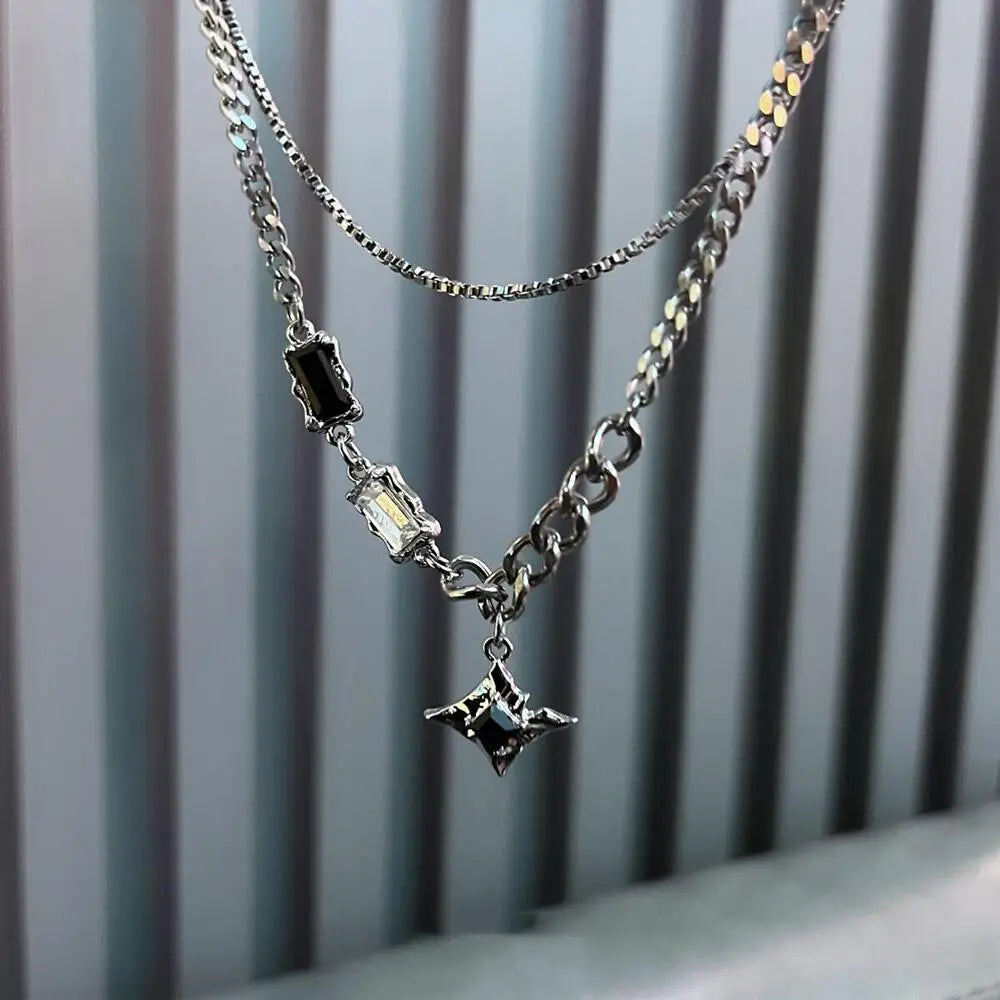 Hip Hop Zircon Star Double Layer Necklace