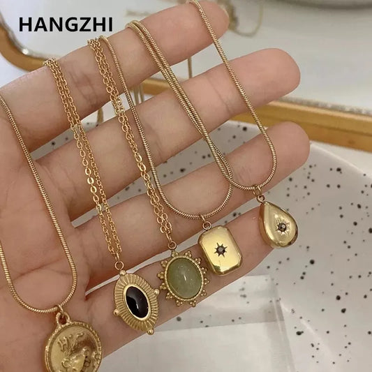 HangZhi Korean Vintage Oval Pendant