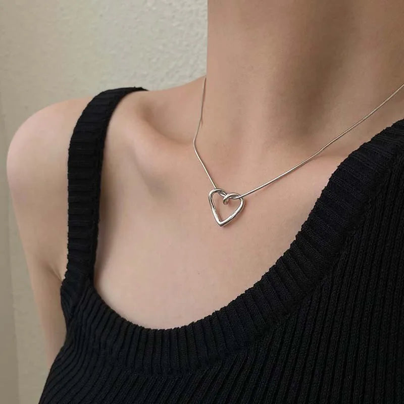 Simple Hollow Love Heart Pendant Necklace